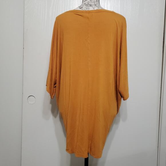 Zenana Short Sleeve Blouse Top Mustard Yellow Gold Tie Front Stretch Loose Large - Picture 4 of 10